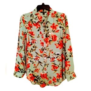 Roz-Ali Long Sleeves Floral Shirt Blouse Top Sz. S